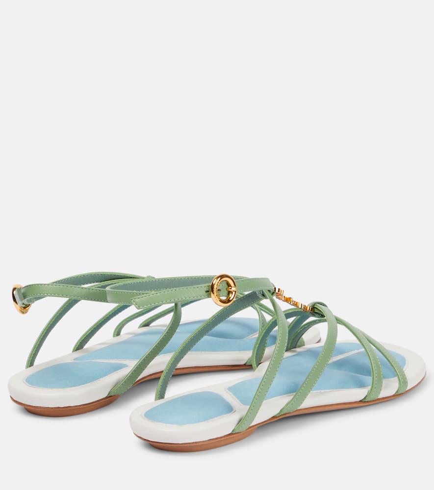 Shop Jacquemus Embellished Leather Sandals In Light Green