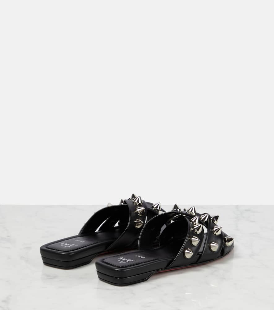 Shop Christian Louboutin Miss Spike Club Embellished Leather Slides In Black/lin Black