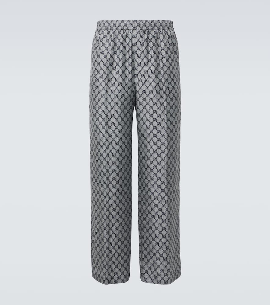 GG silk twill wide-leg pants