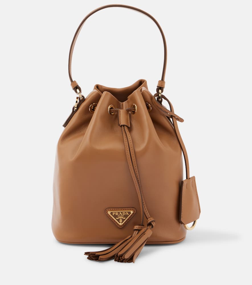Prada Small Leather Bucket Bag In Brown