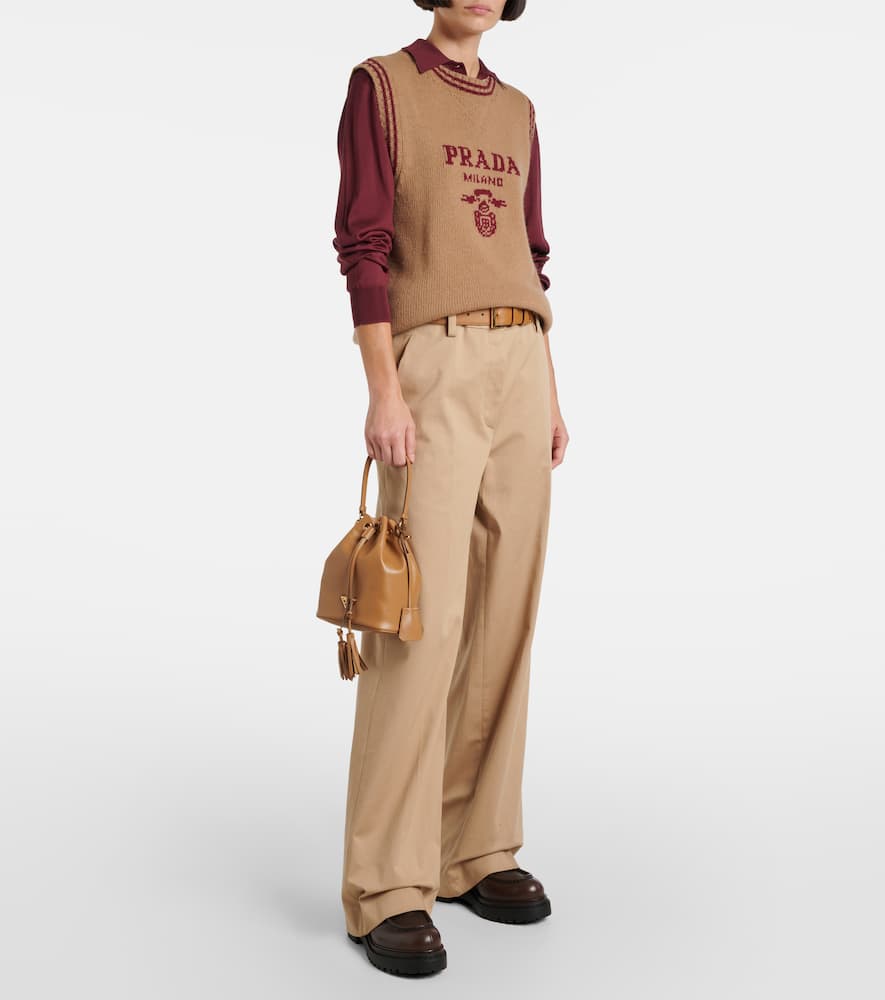 Prada Small Leather Bucket Bag In Brown