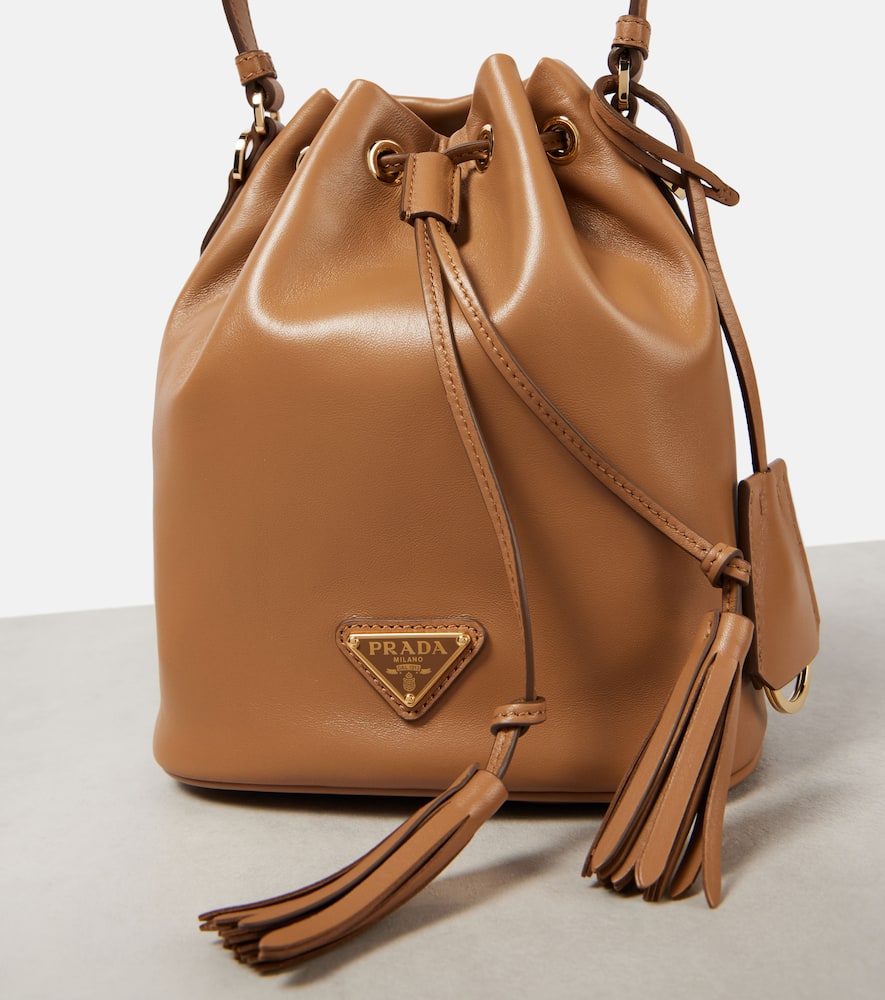 Prada Small Leather Bucket Bag In Brown