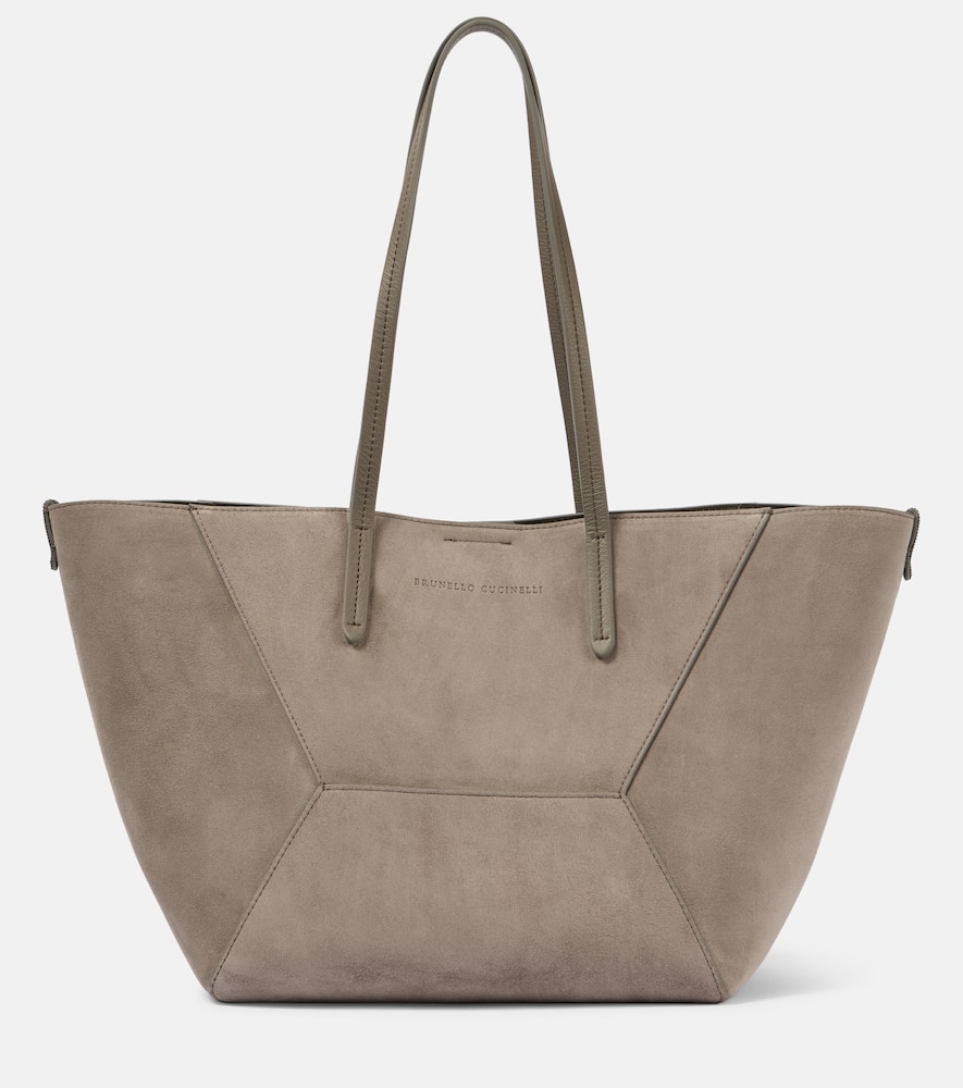 Brunello Cucinelli Large Suede Tote Bag In Gray