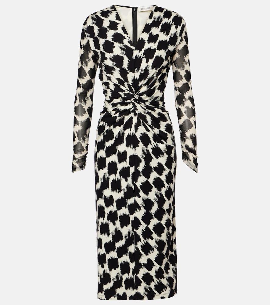 Libra printed gathered midi dress