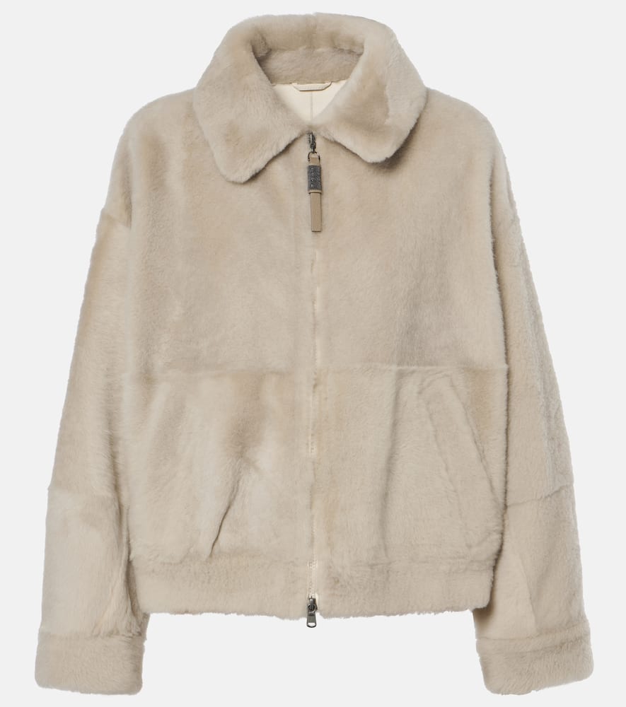 Brunello Cucinelli Shearling Jacket In Beige