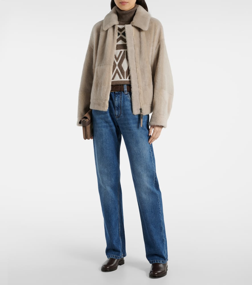 Brunello Cucinelli Shearling Jacket In Beige