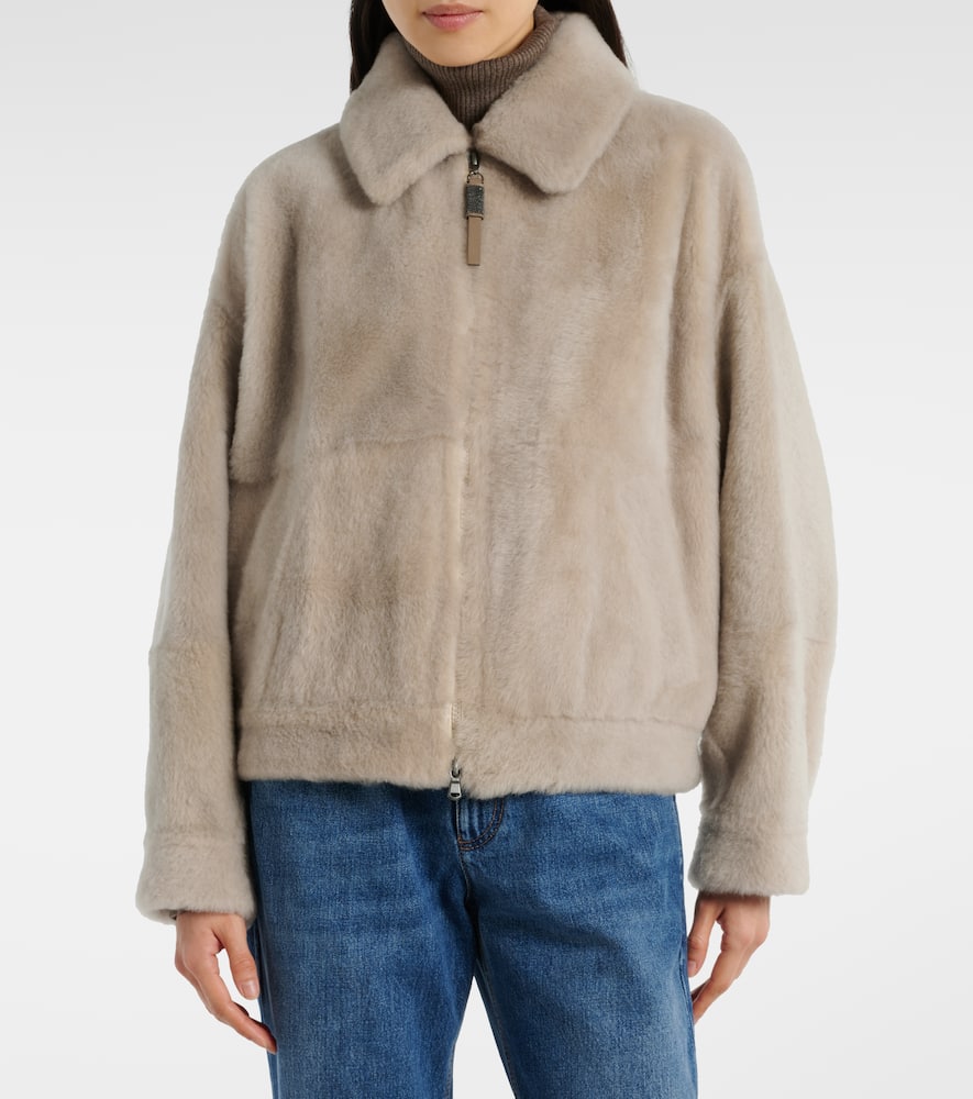 Brunello Cucinelli Shearling Jacket In Beige