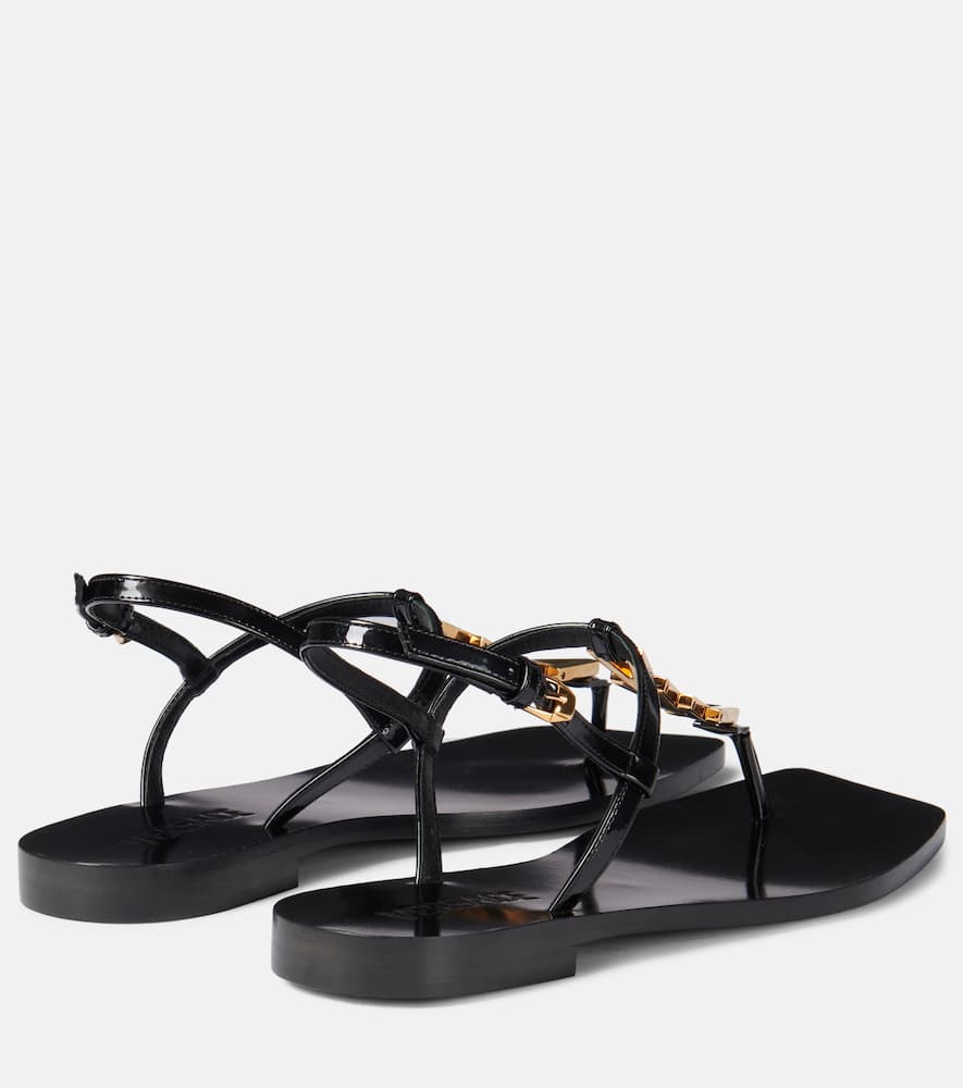 Versace V2025 Chain Leather Thong Sandals In 1b00v-black- Gold