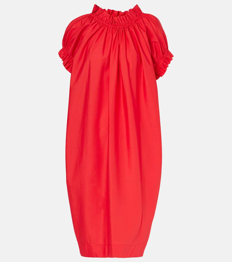 Puff-sleeve ruffled cotton midi dress