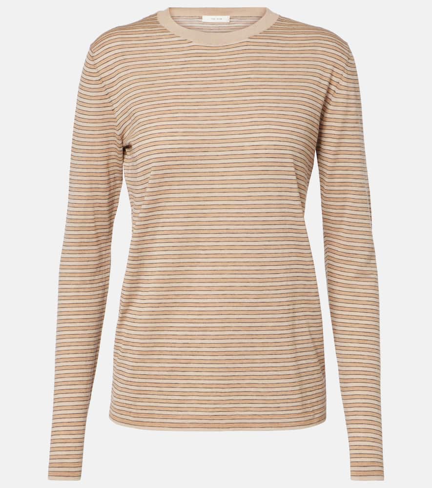 The Row Juhi Striped Cotton And Cashmere Sweater In Beige