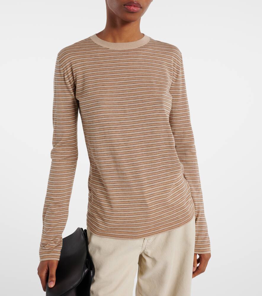 The Row Juhi Striped Cotton And Cashmere Sweater In Beige