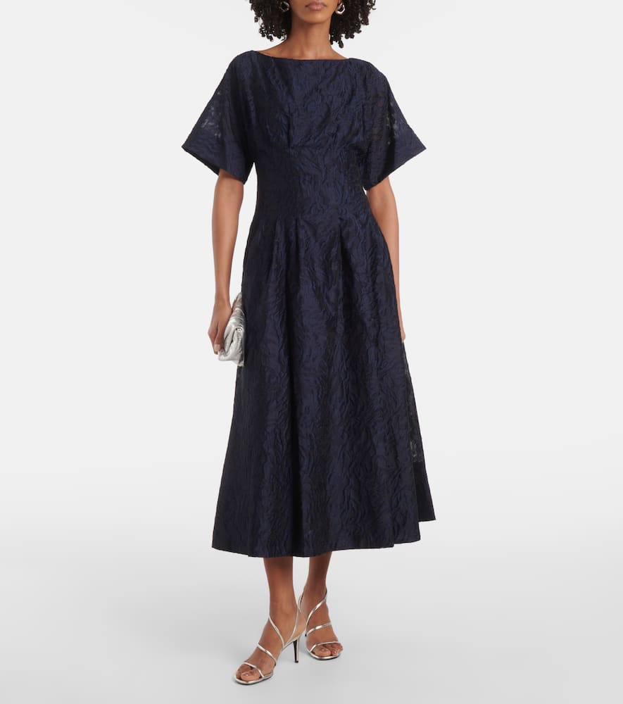 Simkhai Rosalie Pleated Fil Coupe Midi Dress In Blue