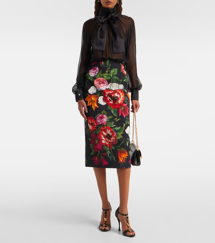Dolce & Gabbana Floral-printed Cotton Poplin Midi Pencil Skirt In Multi