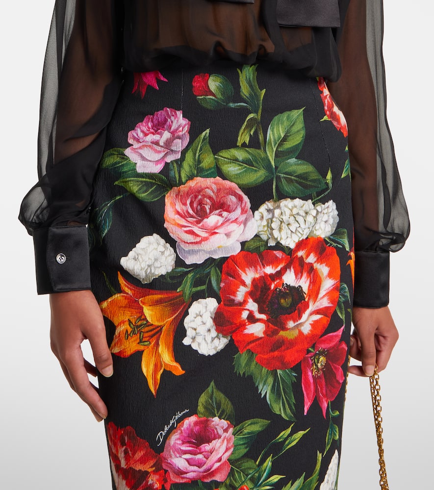 Dolce & Gabbana Floral-printed Cotton Poplin Midi Pencil Skirt In Multi