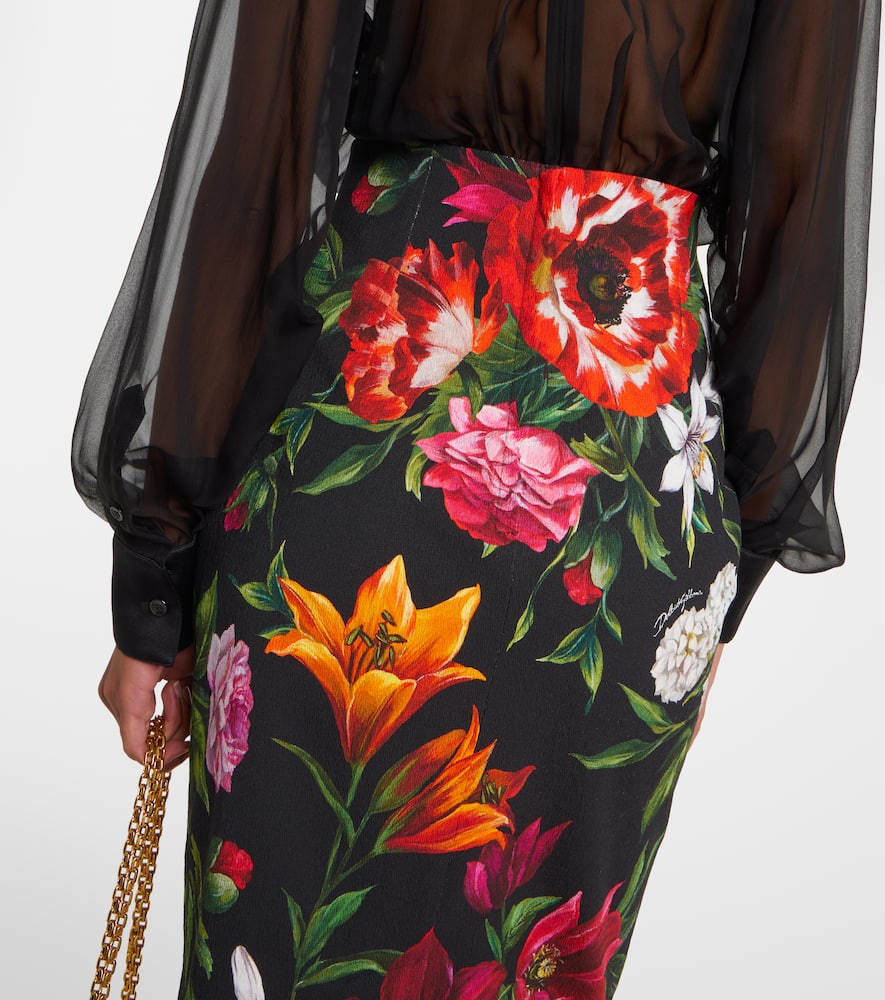 Dolce & Gabbana Floral-printed Cotton Poplin Midi Pencil Skirt In Multi