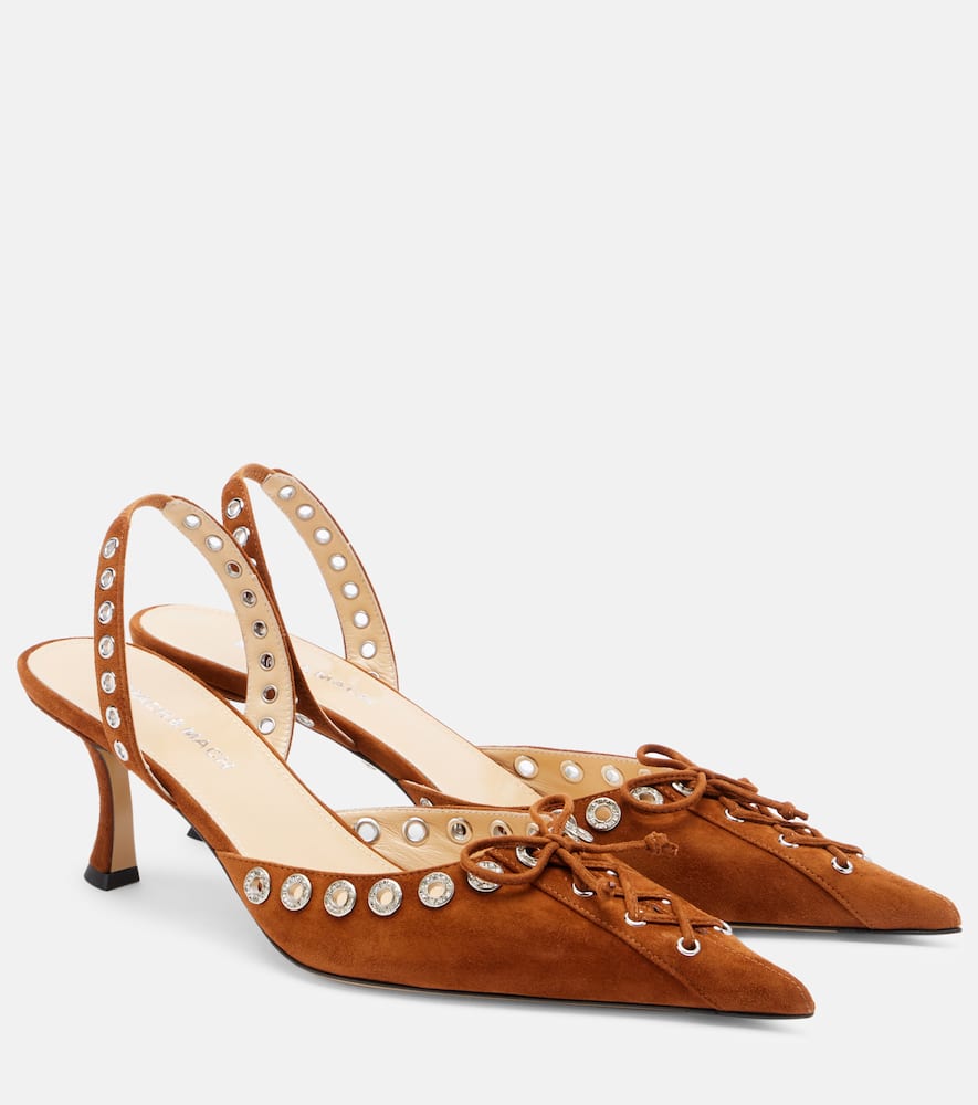 Mach&mach Crystalized Corset 65 Suede Slingback Pumps In Brown