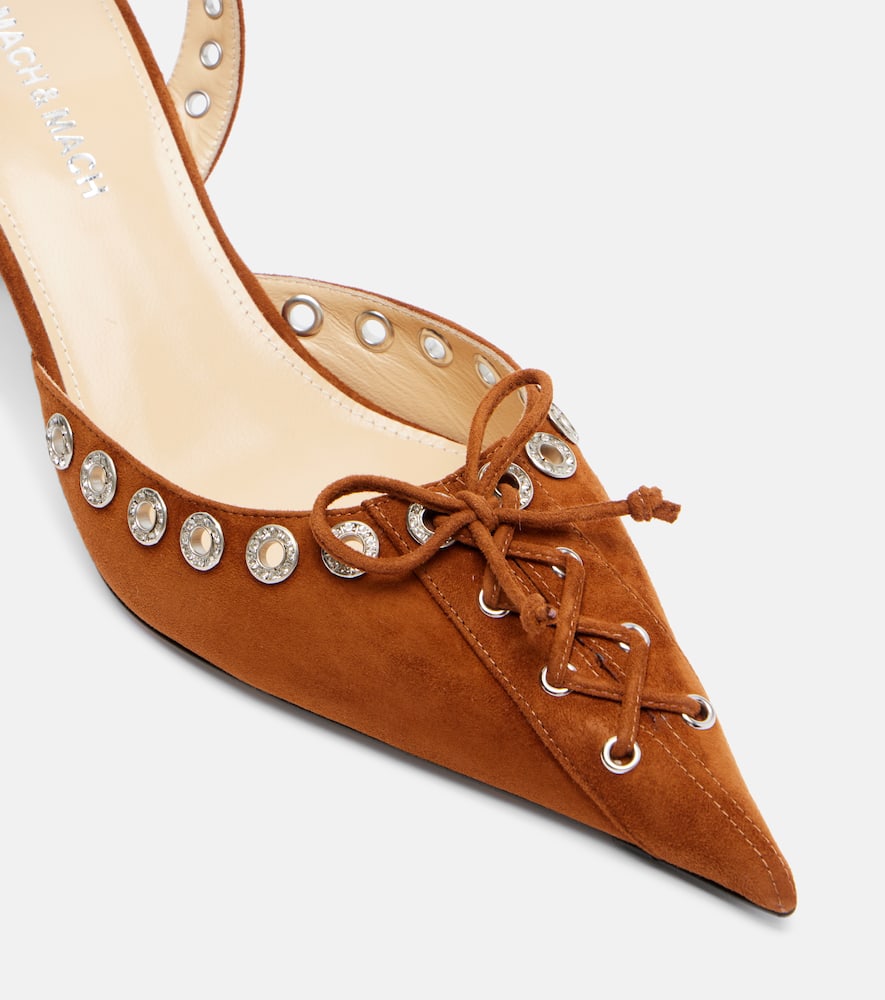 Mach&mach Crystalized Corset 65 Suede Slingback Pumps In Brown