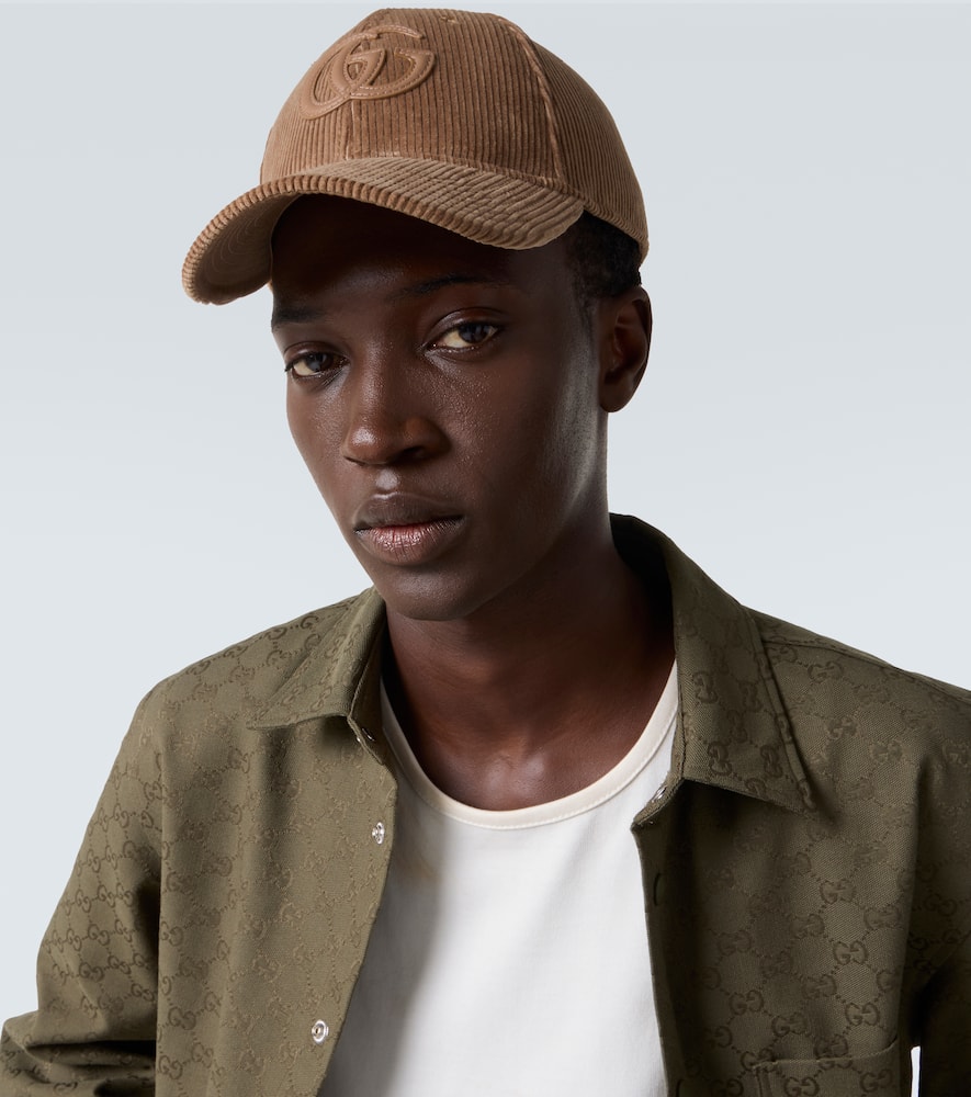 Gucci Double G Cotton Corduroy Baseball Cap In Brown