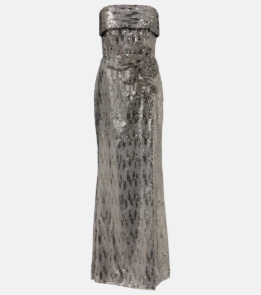 Elie Saab Sequined Strapless Gown In Gray