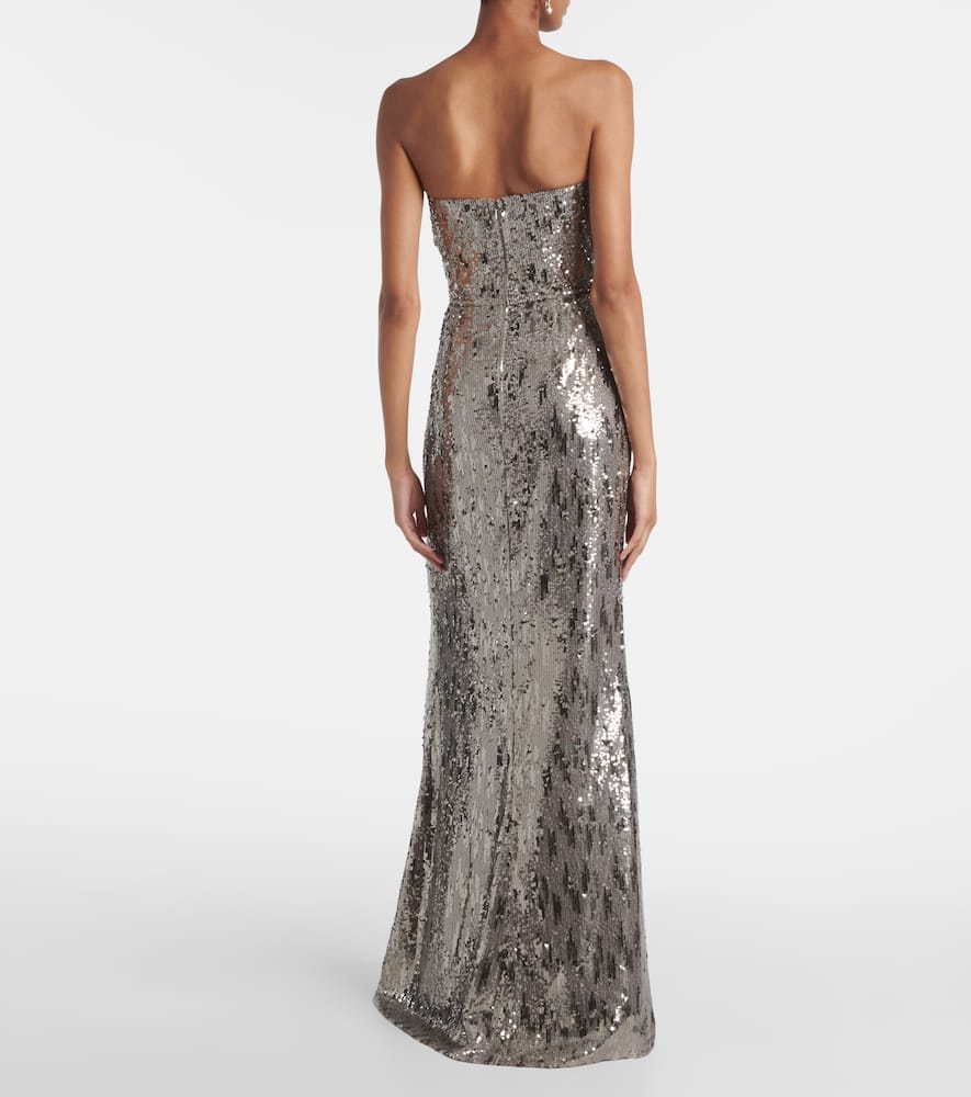 Elie Saab Sequined Strapless Gown In Gray