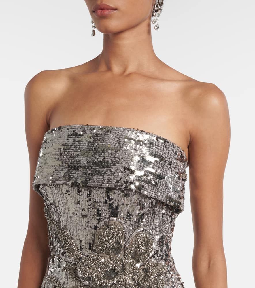 Elie Saab Sequined Strapless Gown In Gray
