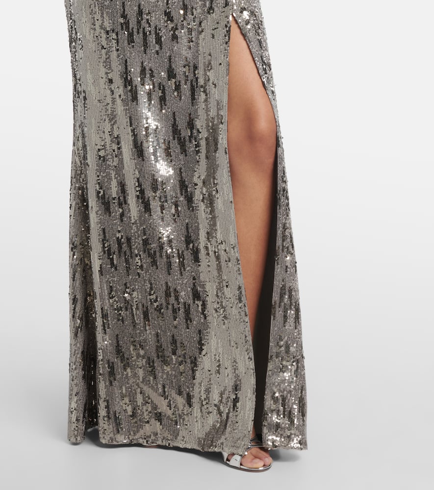 Elie Saab Sequined Strapless Gown In Gray