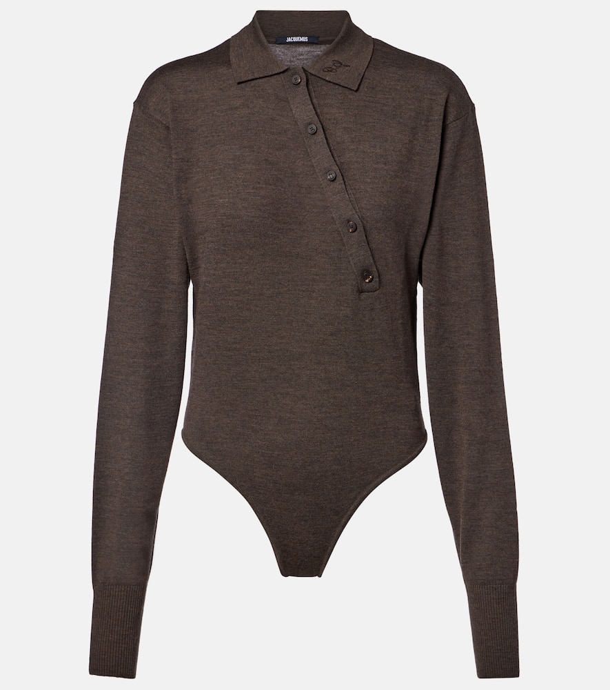 Jacquemus Twisted Wool Polo Bodysuit In Brown