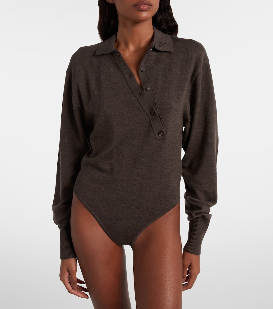 Jacquemus Twisted Wool Polo Bodysuit In Brown