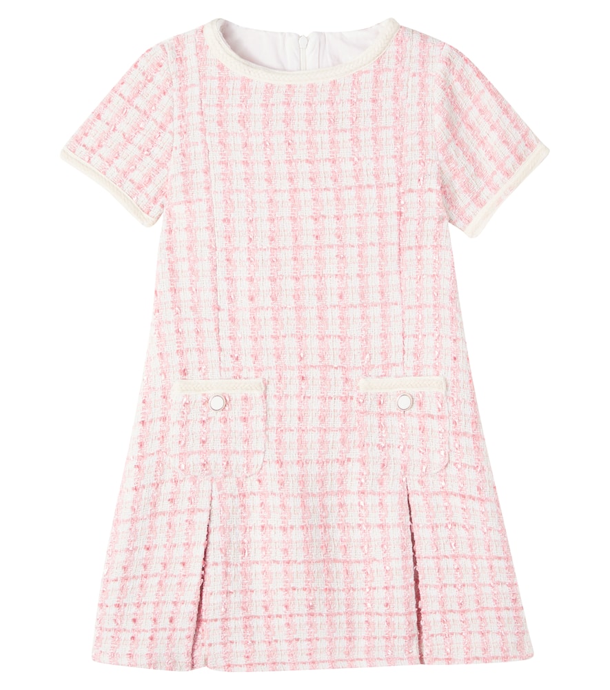 Patachou Pleated Tweed Dress In Pink