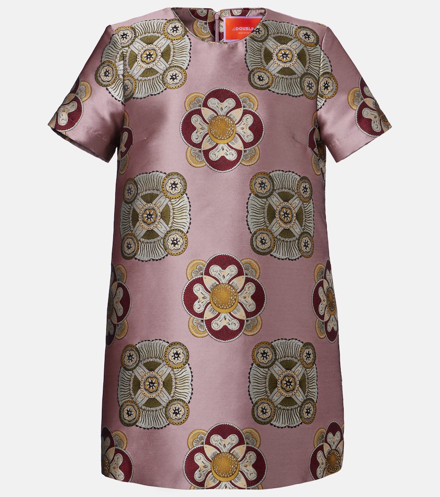 La Doublej Swing Satin Jacquard Minidress In Pink
