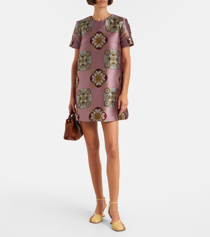 La Doublej Swing Satin Jacquard Minidress In Pink