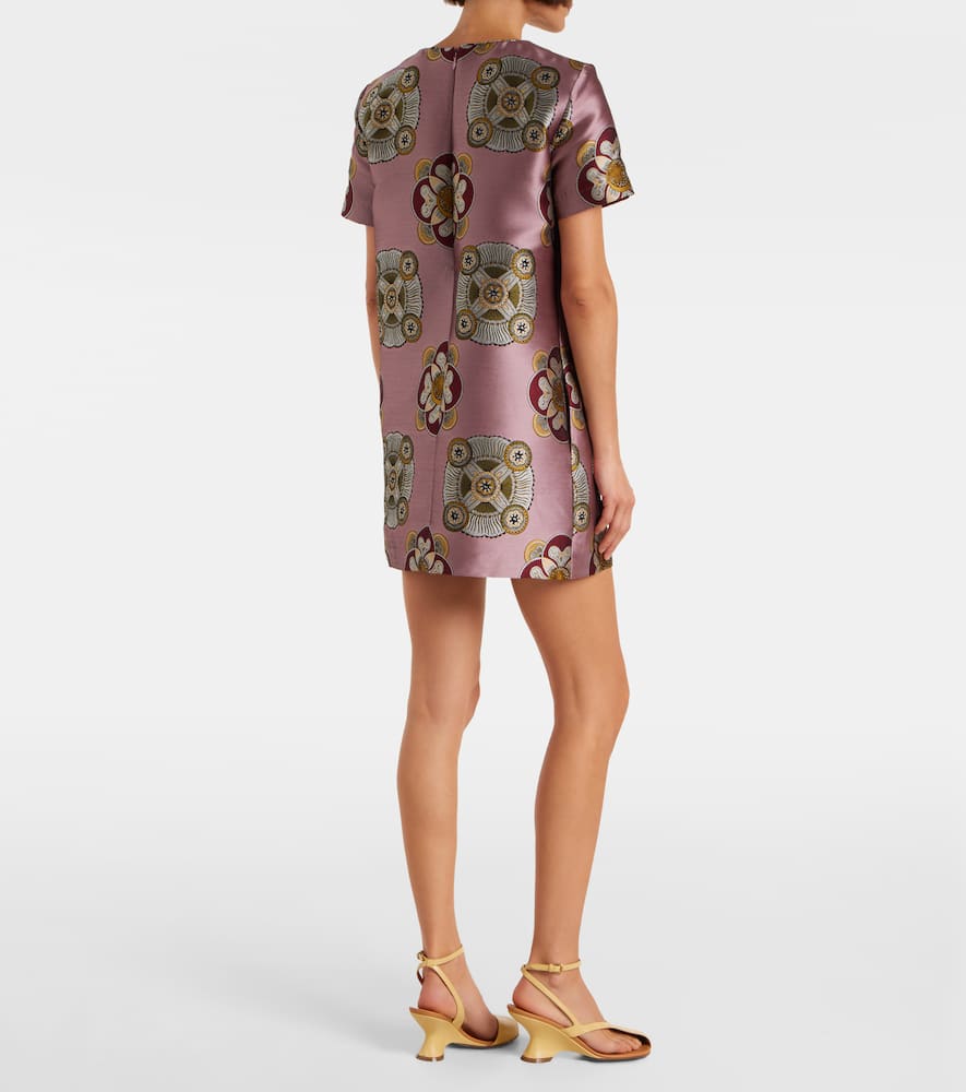 La Doublej Swing Satin Jacquard Minidress In Pink