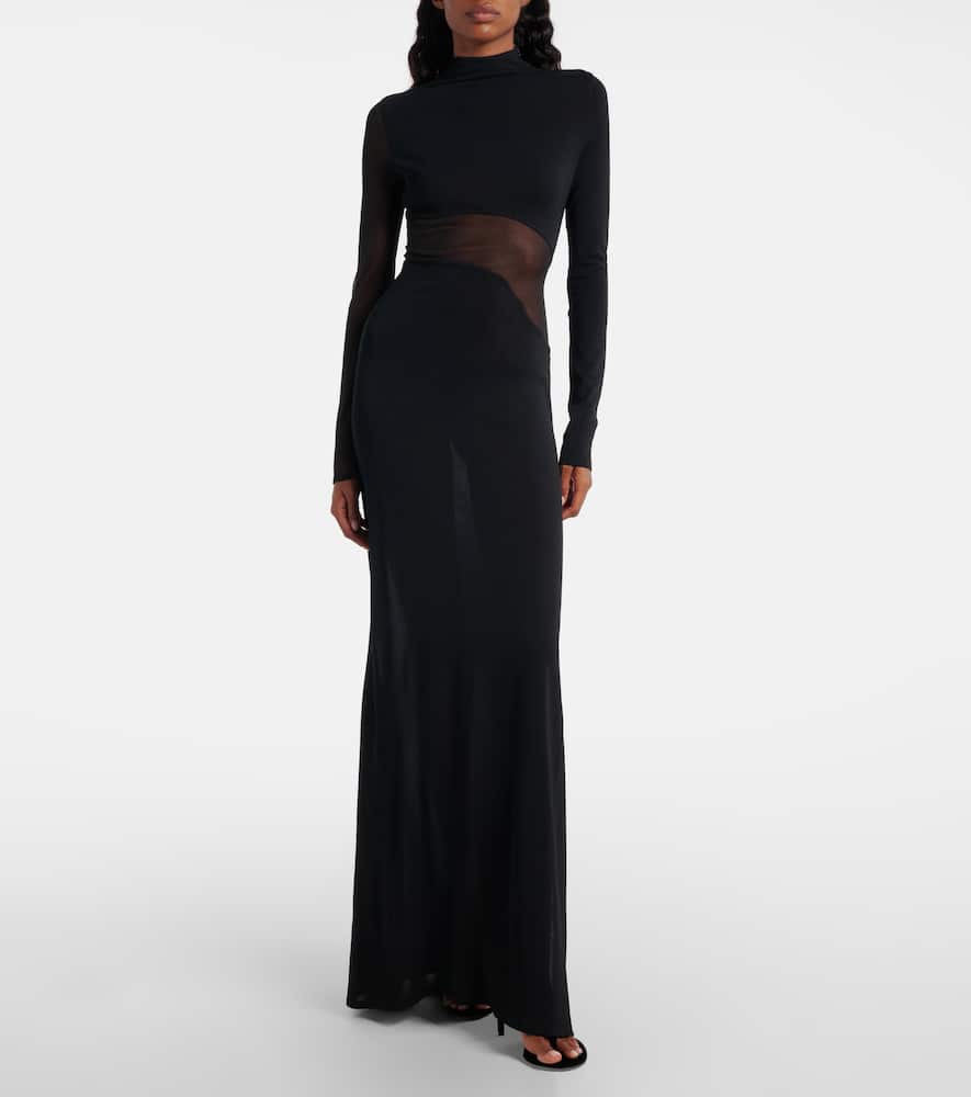 Alaïa Paneled Sheer Mesh Maxi Dress In Black