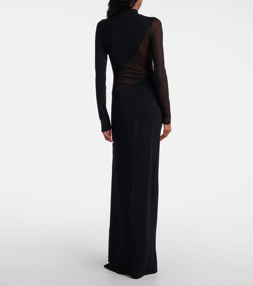 Alaïa Paneled Sheer Mesh Maxi Dress In Black