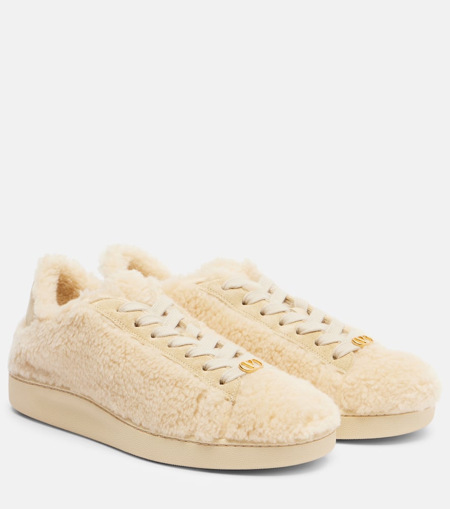 Valentino Vlogo Signature Shearling Sneaker In Neutral