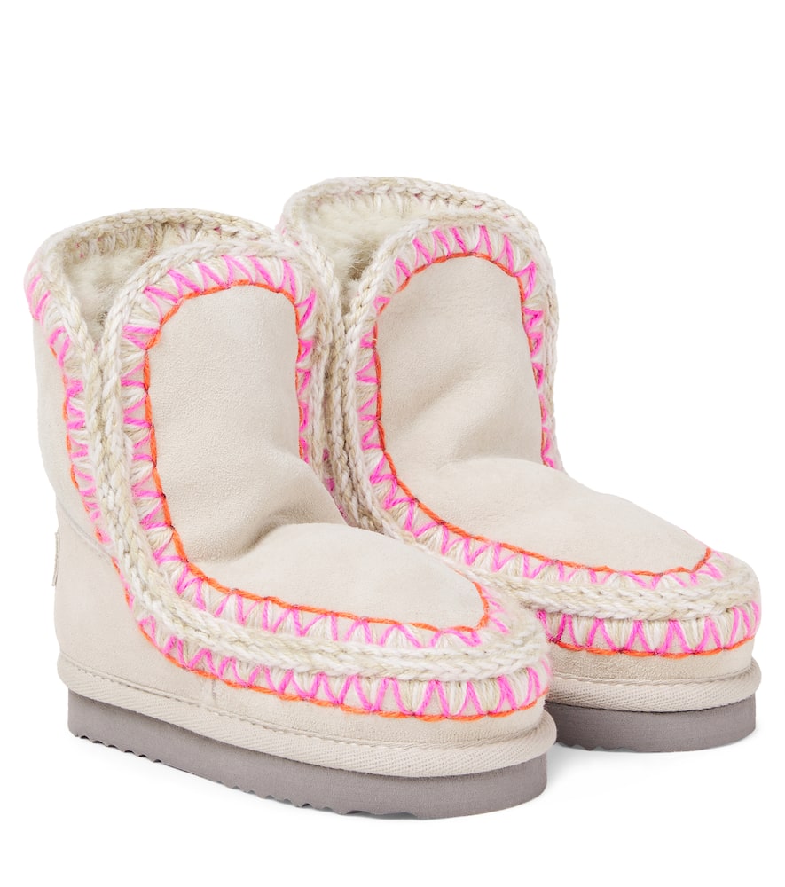 Mou Embroidered Shearling-lined Suede Boots In Pink