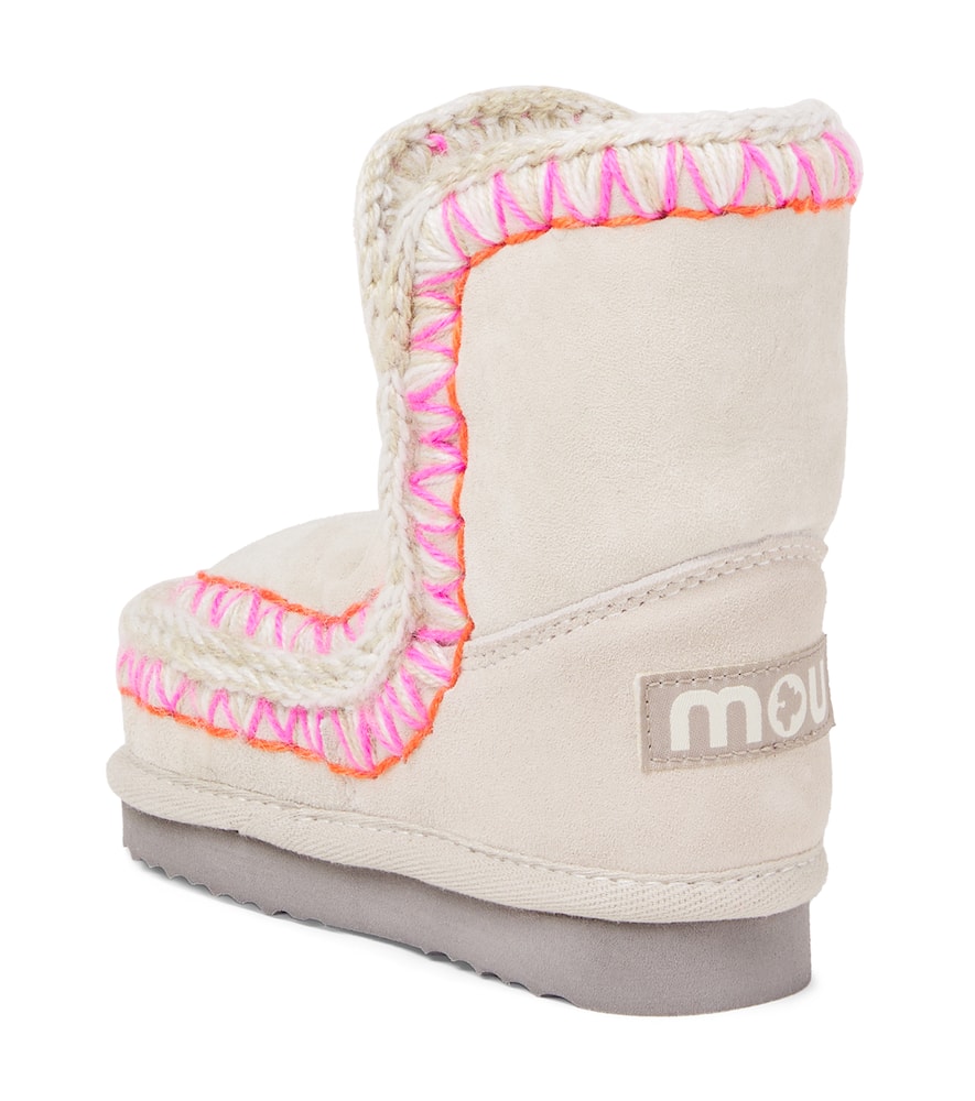 Mou Embroidered Shearling-lined Suede Boots In Pink