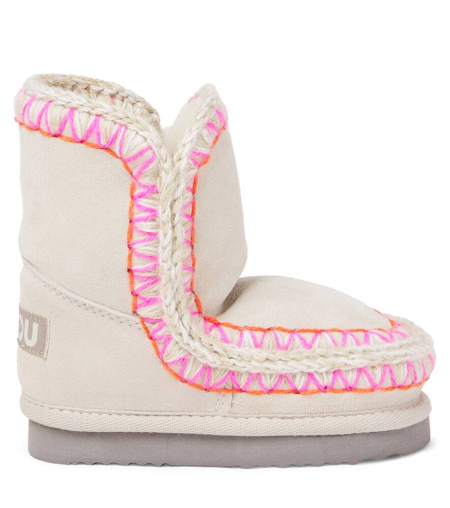 Mou Embroidered Shearling-lined Suede Boots In Pink