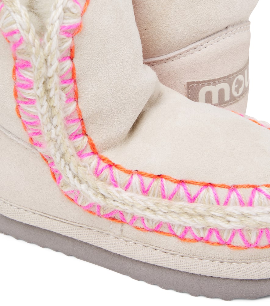 Mou Embroidered Shearling-lined Suede Boots In Pink