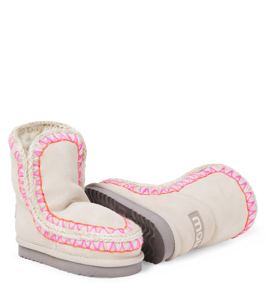 Mou Embroidered Shearling-lined Suede Boots In Pink