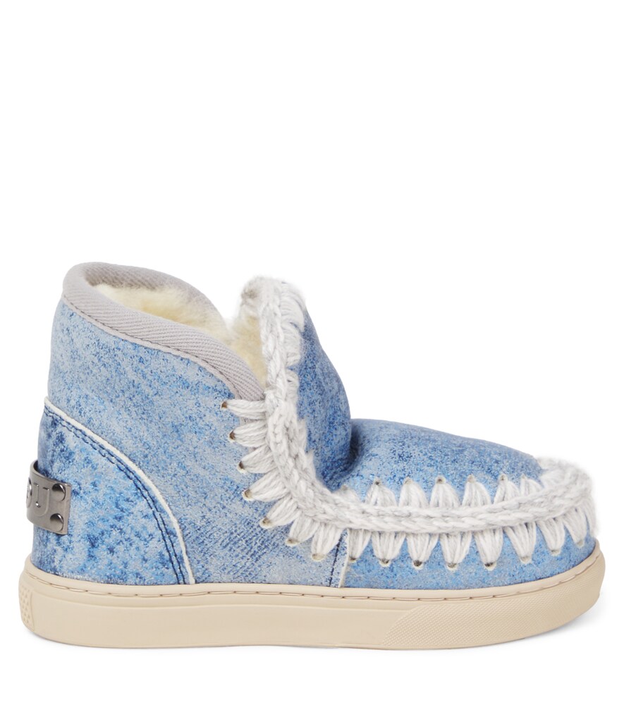  Mou Kids Mou Kids Embroidered Shearling-lined Suede Boots 