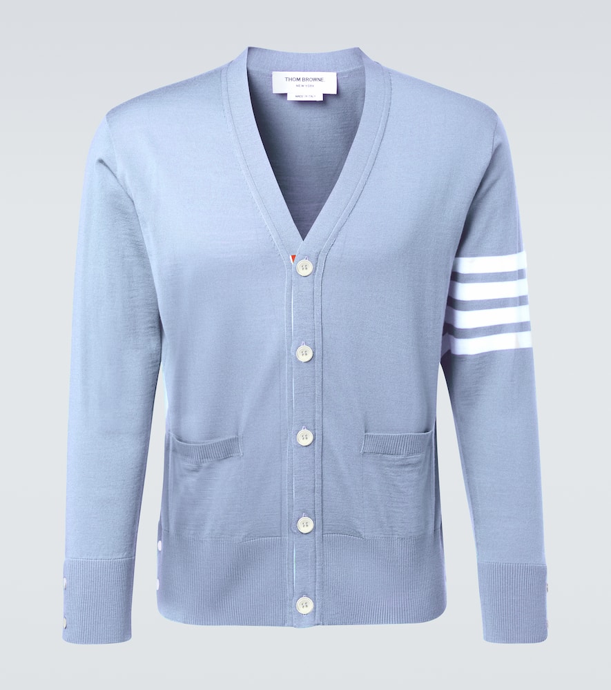Thom Browne 4-bar Virgin Wool Cardigan In Blue