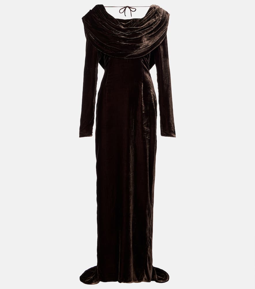 Rotate Birger Christensen Draped Velvet Gown In Brown