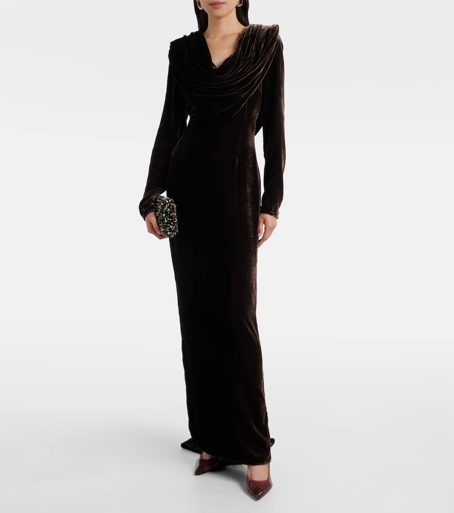 Rotate Birger Christensen Draped Velvet Gown In Brown
