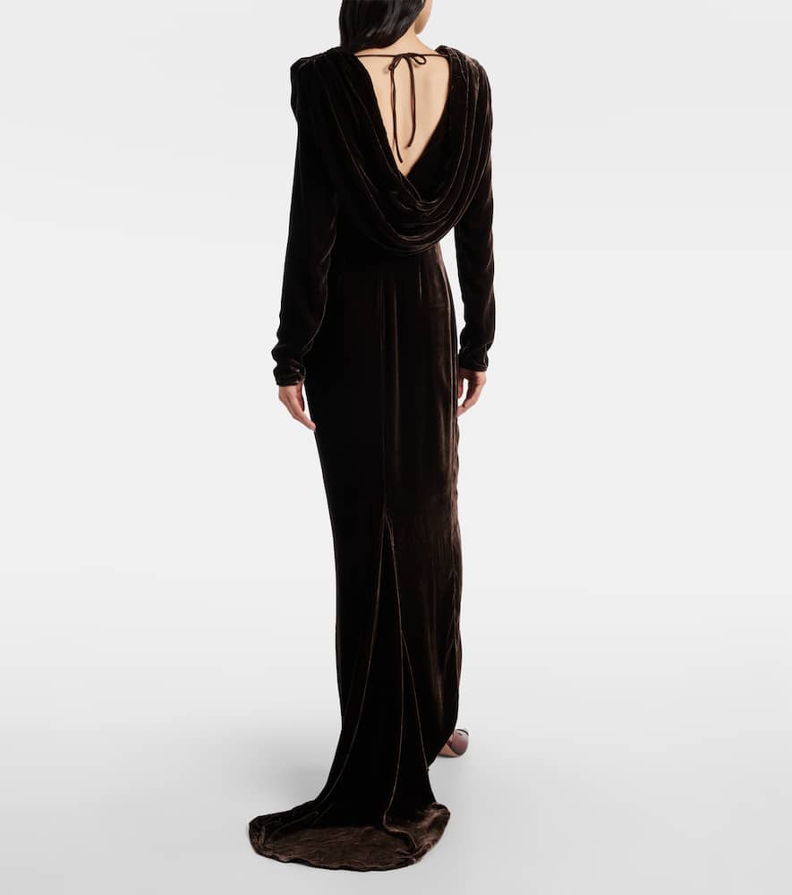 Rotate Birger Christensen Draped Velvet Gown In Brown