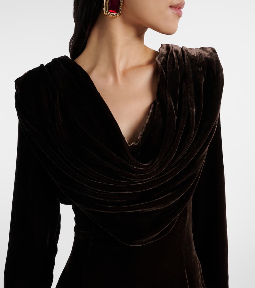 Rotate Birger Christensen Draped Velvet Gown In Brown