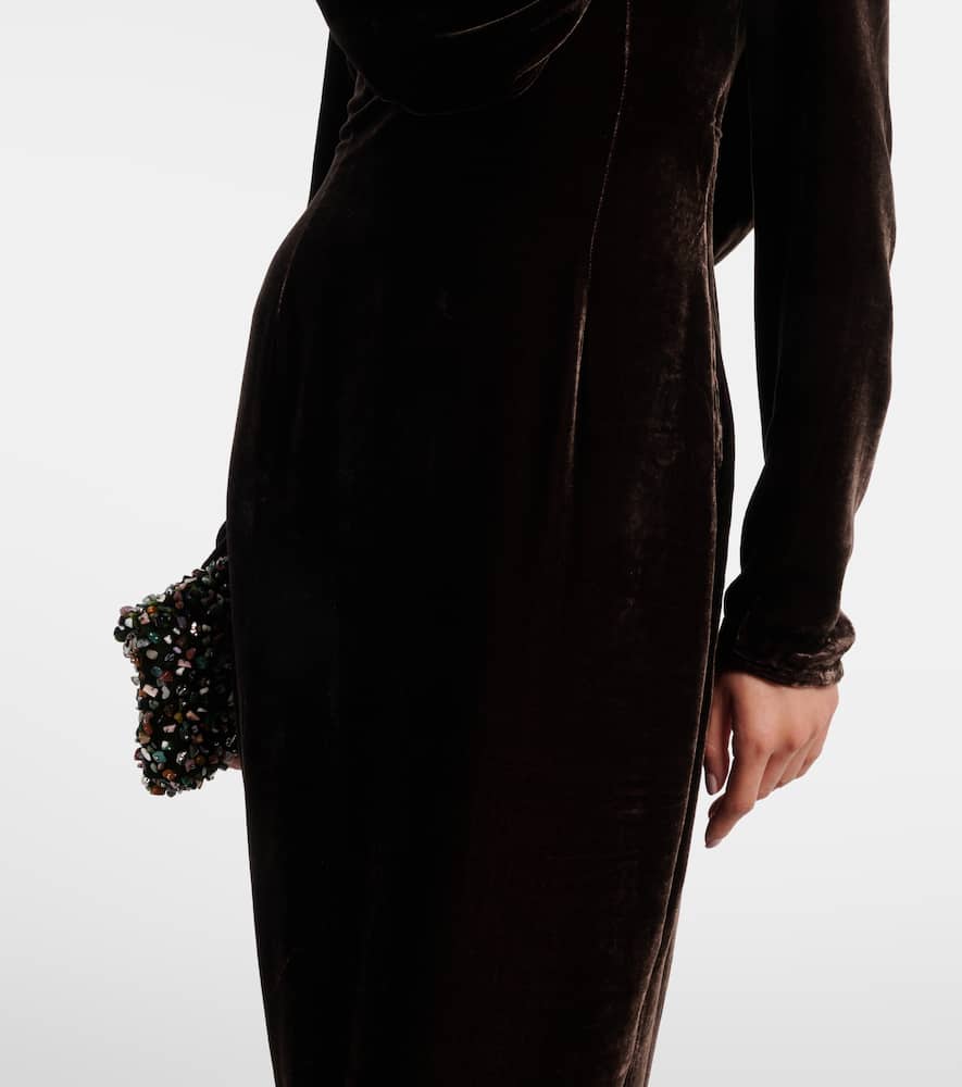 Rotate Birger Christensen Draped Velvet Gown In Brown