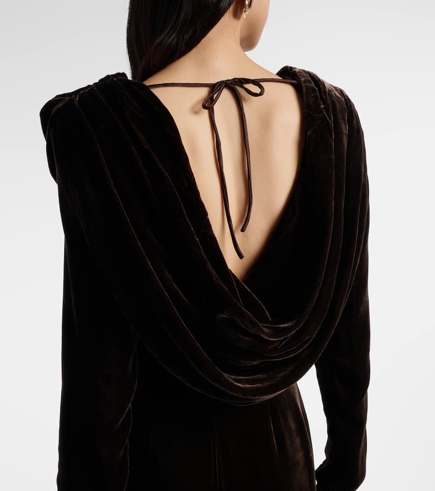 Rotate Birger Christensen Draped Velvet Gown In Brown