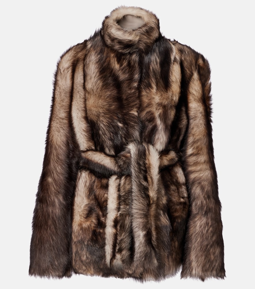 Nour Hammour Elsa Shearling Wrap Coat In Brown
