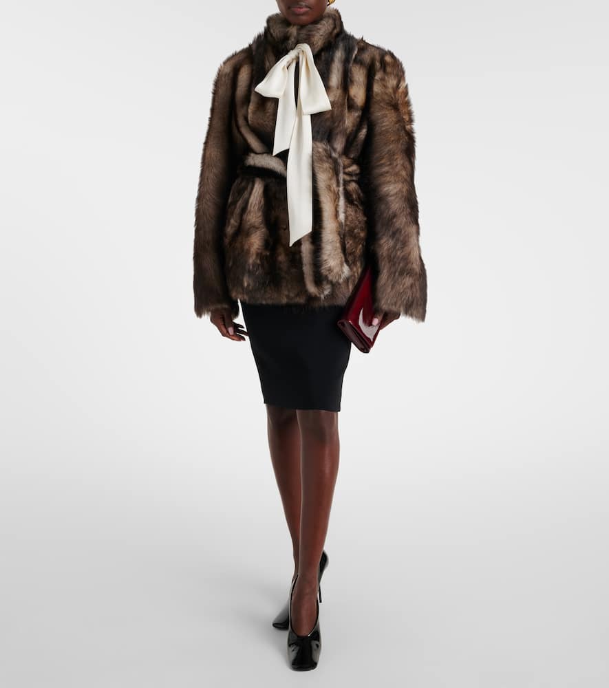 Nour Hammour Elsa Shearling Wrap Coat In Brown